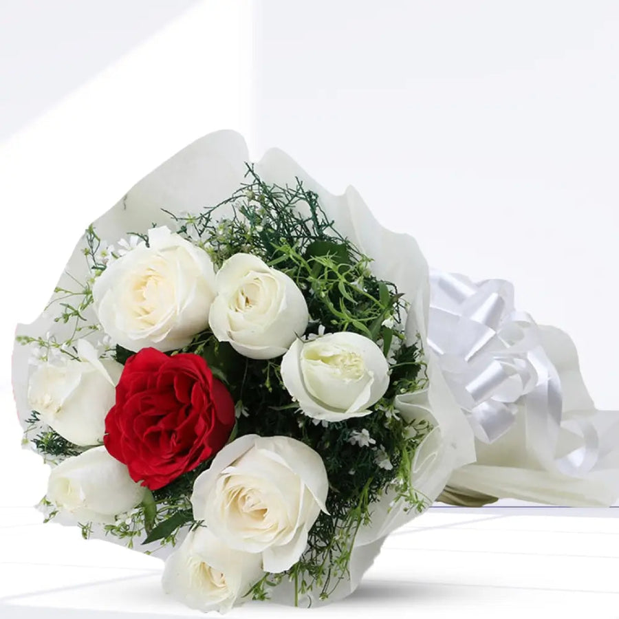 Bouquet of White & Red Roses