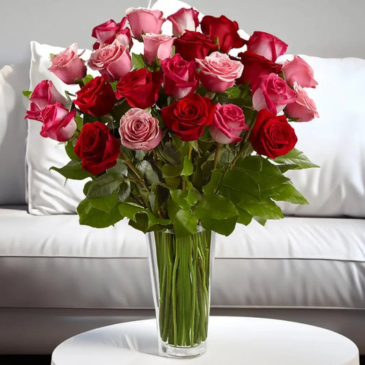 Red & Pink Roses in a vase