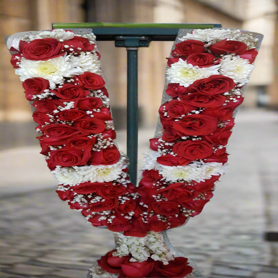 Groom Mala of Red Roses Chrysanthemum and Baby's Breath