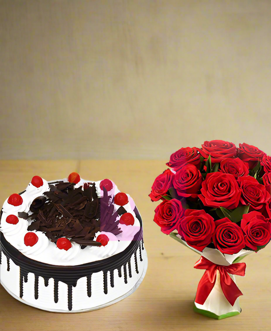 15 Roses with Black Forest cake