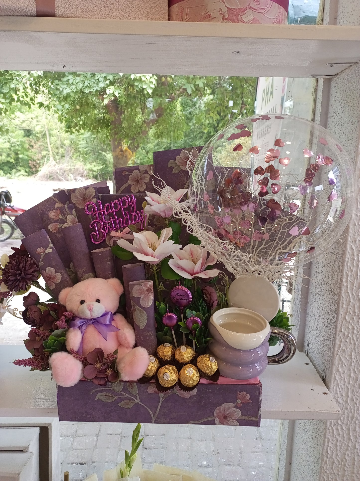 Happy Birthday Basket with chocolates and Baloon